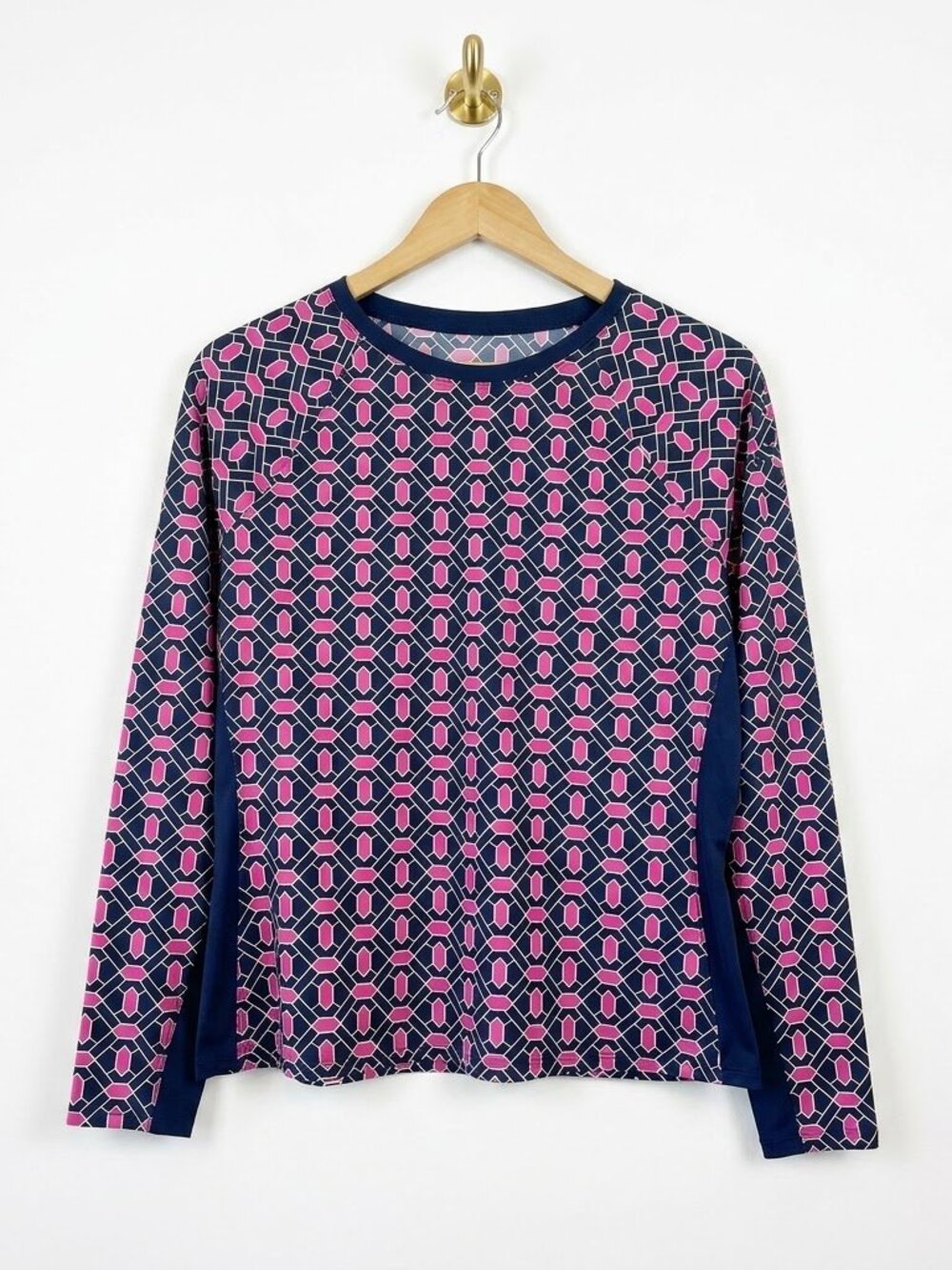 Tail Tech Long Sleeve Jersey Knit Shirt Medium Tennis Geometric Navy Pink Top